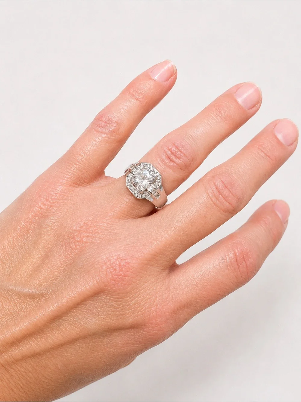 Silver Tone Large Simulated Diamond Statement Ring – Elegant Cocktail Ring